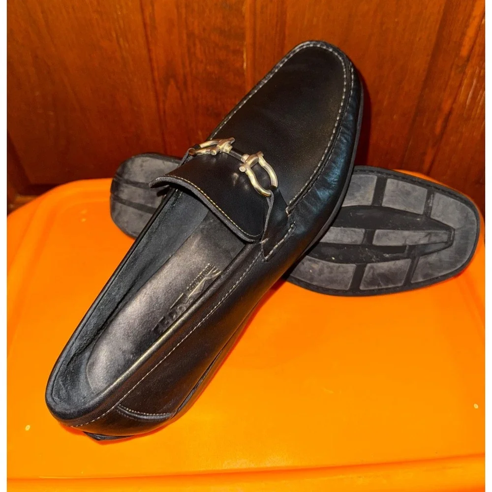 SALVATORE FERRAGAMO PARIGI Black Calf Leather Loafer Men Size 10 EE driving shoe